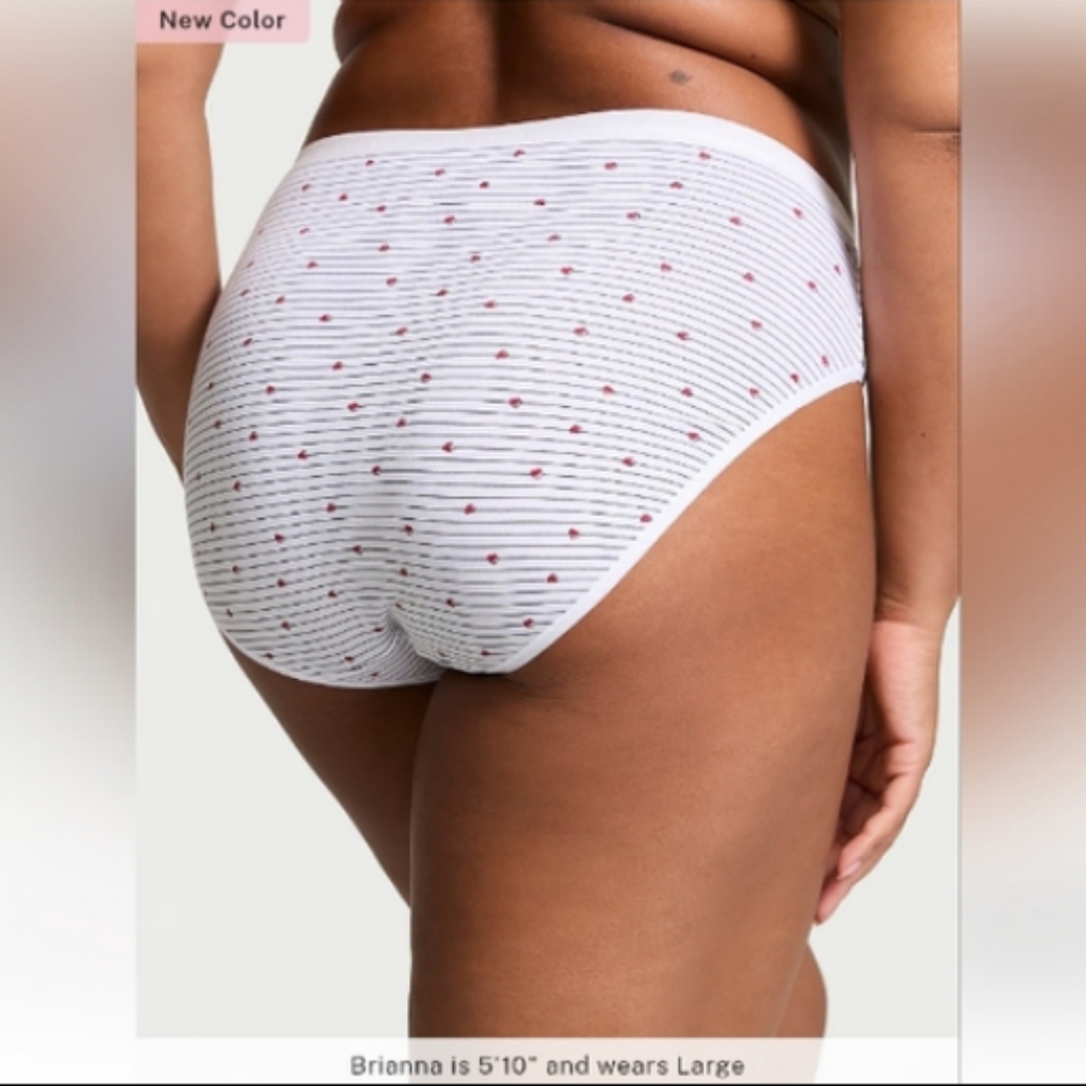 VS Stretch Cotton High-Leg Brief Panty NEW White Heart Stripes NWT NIP